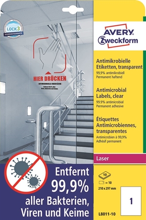 Avery Etichete antimicrobiene 210 x 297 mm transparente, 10 buc.